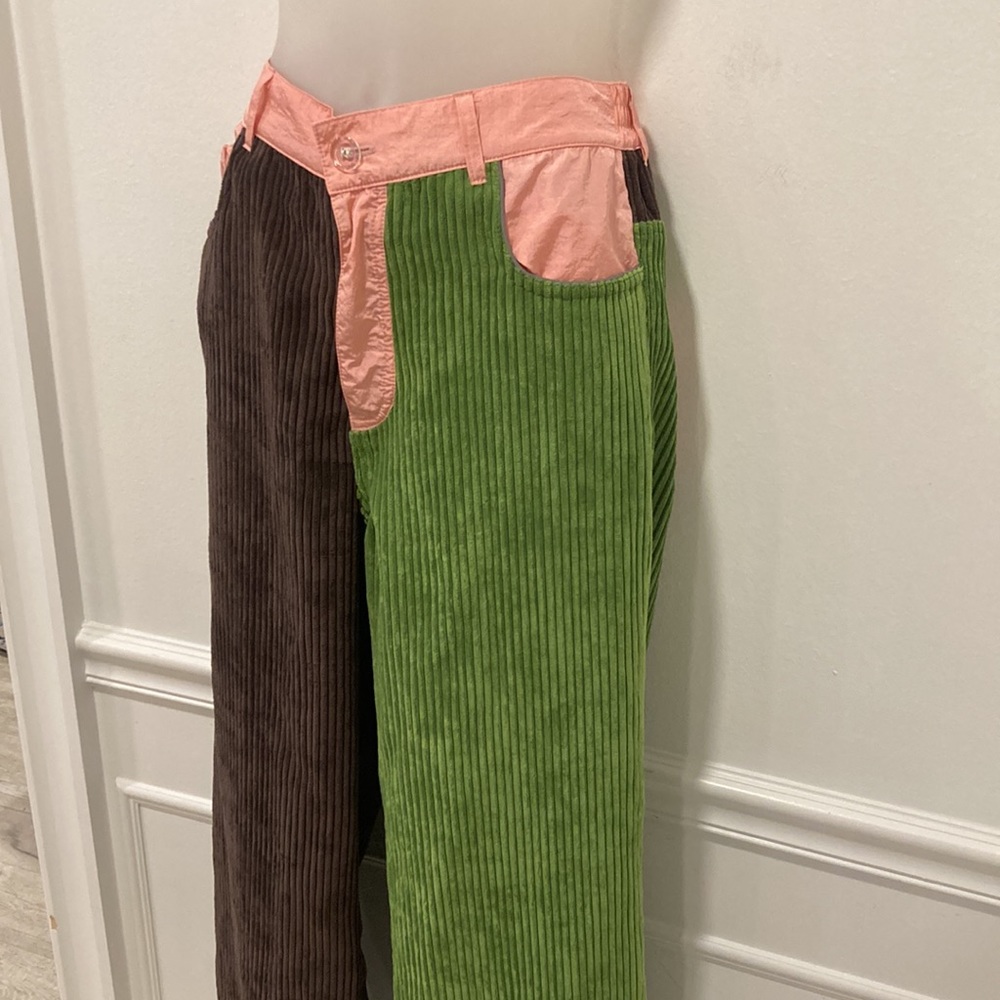 Somewhere Nowhere Brown & Green Corduroy Pants with Pink Trim S/M - Picture 3 of 7